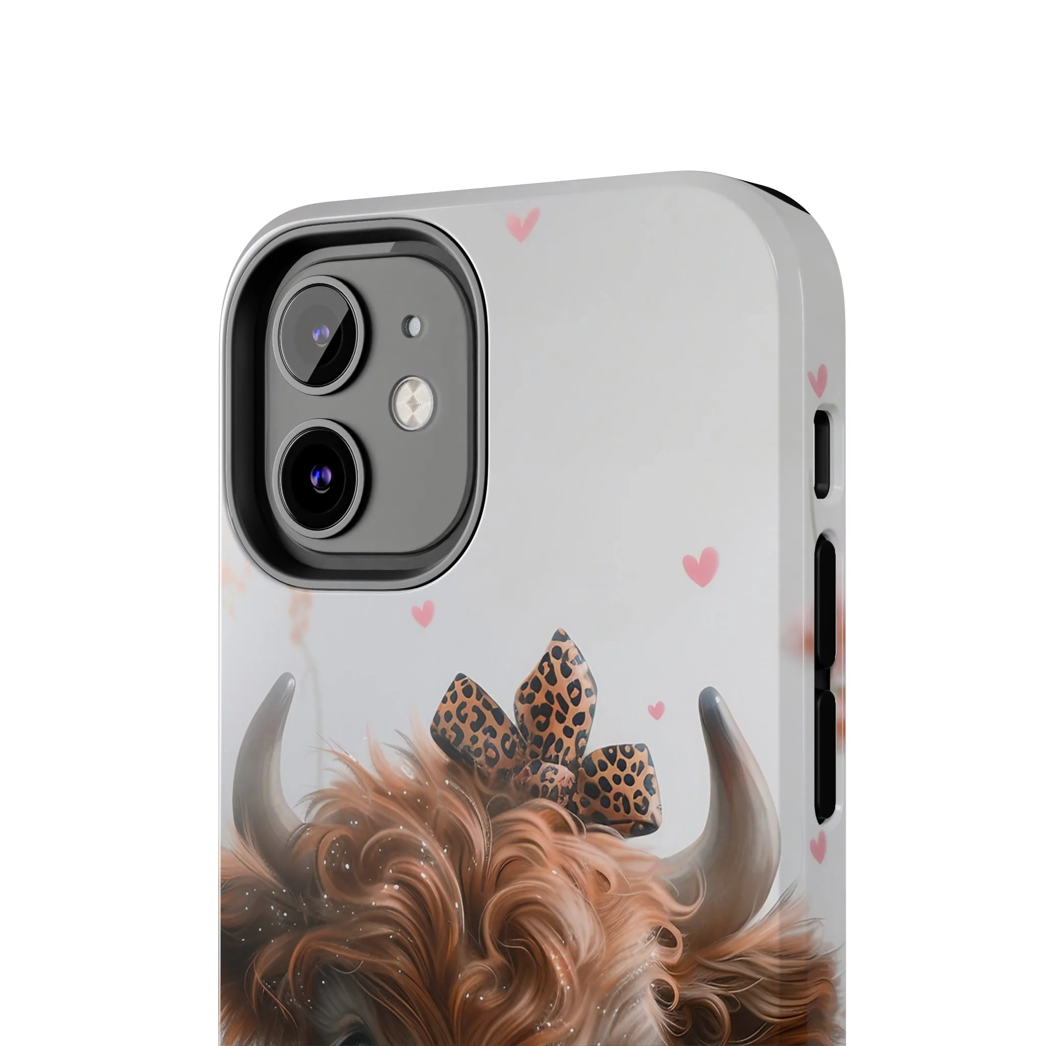 Highland Cow Leopard Print Bow and Spring Flowers Design Phone Case- Lightweight, Impact Resistant Cover for iPhone 6, 6s, 12, 13, 14, 15