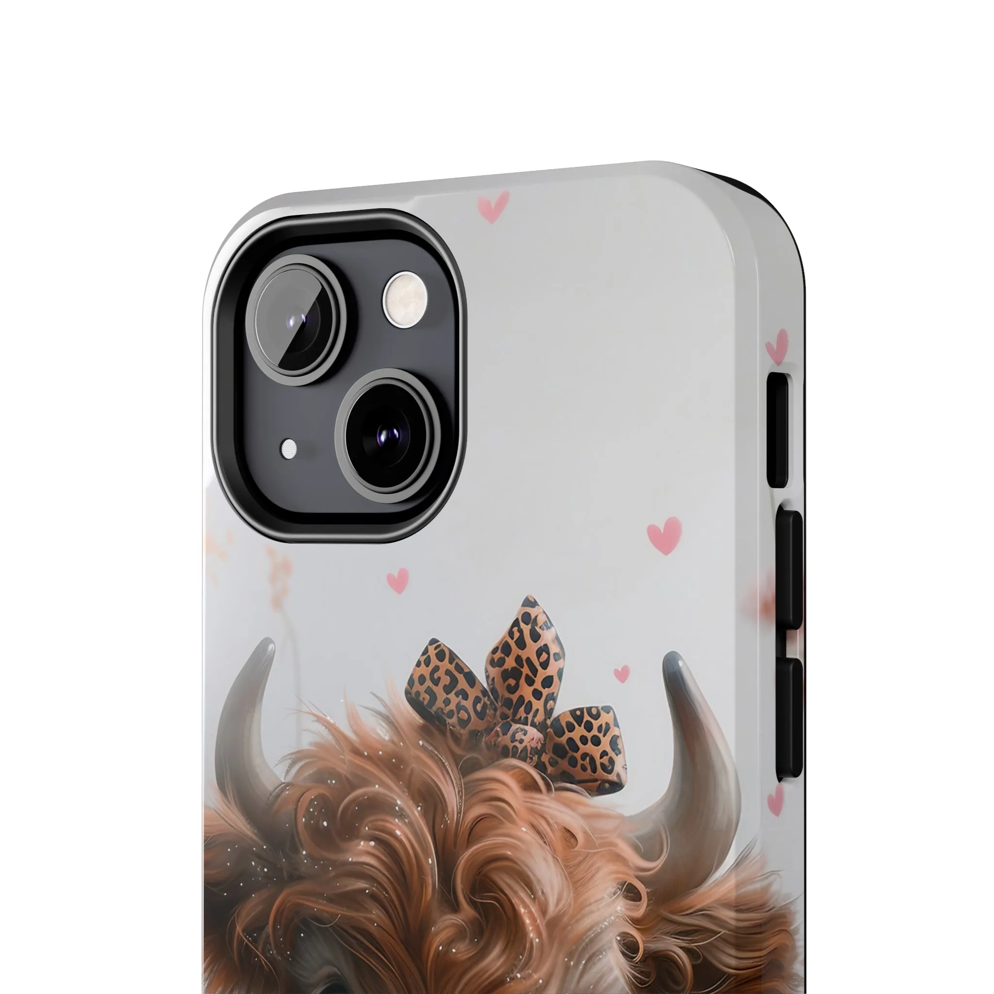 Highland Cow Leopard Print Bow and Spring Flowers Design Phone Case- Lightweight, Impact Resistant Cover for iPhone 6, 6s, 12, 13, 14, 15