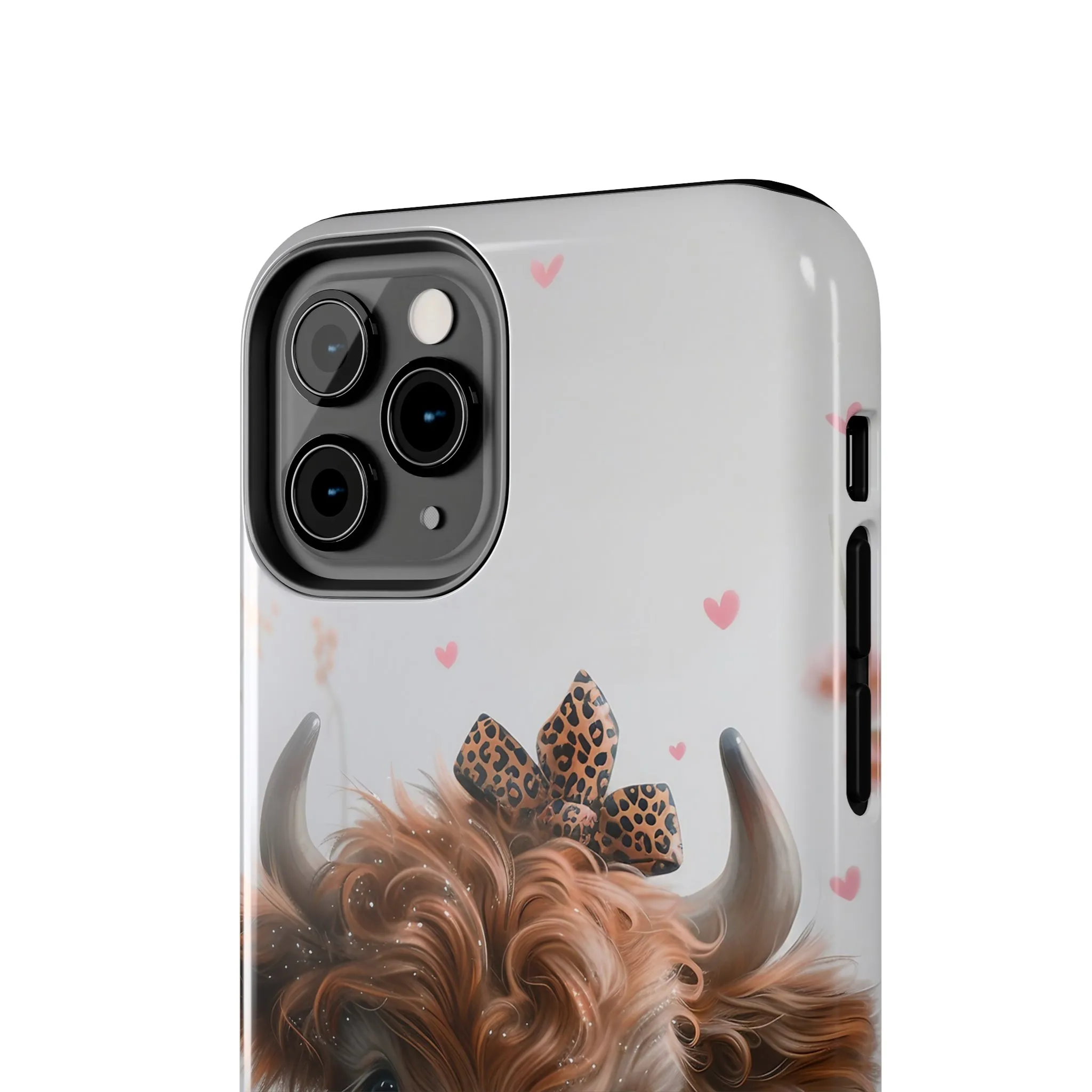 Highland Cow Leopard Print Bow and Spring Flowers Design Phone Case- Lightweight, Impact Resistant Cover for iPhone 6, 6s, 12, 13, 14, 15