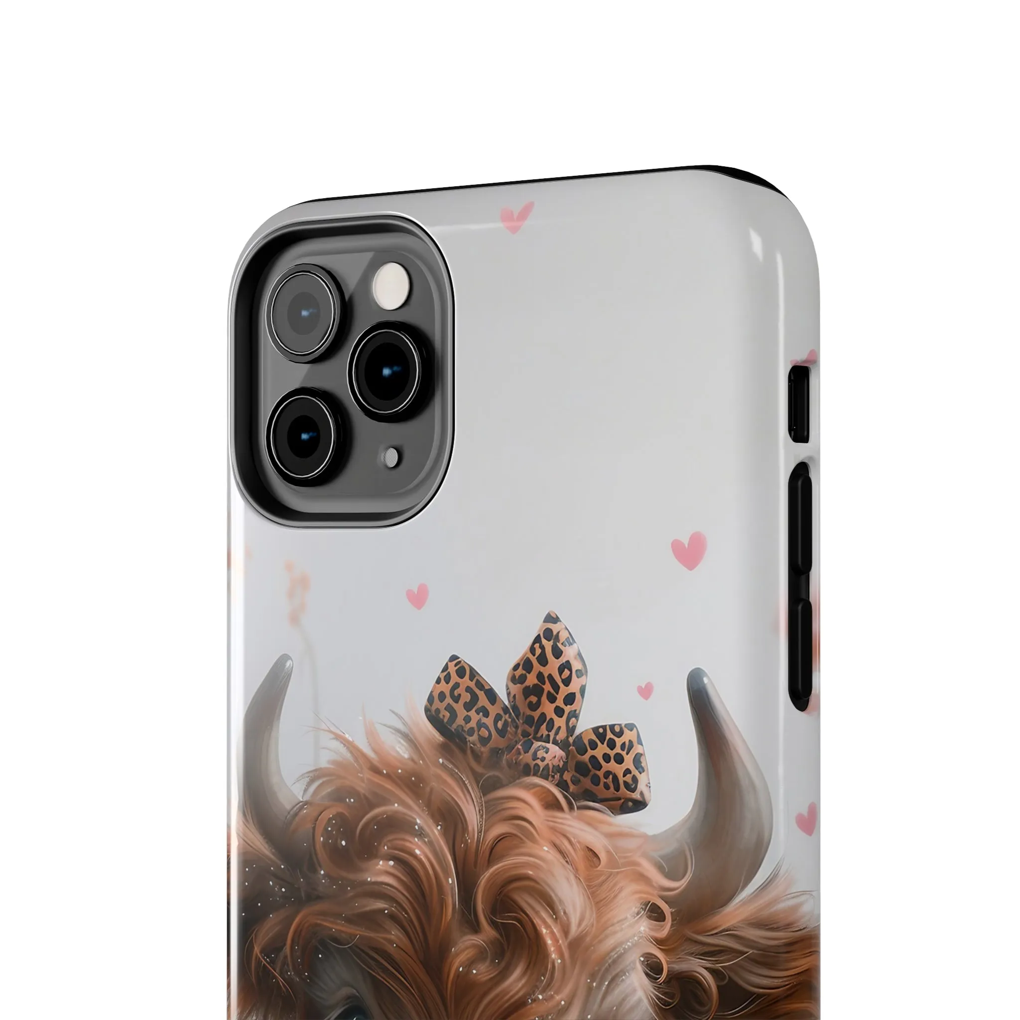 Highland Cow Leopard Print Bow and Spring Flowers Design Phone Case- Lightweight, Impact Resistant Cover for iPhone 6, 6s, 12, 13, 14, 15