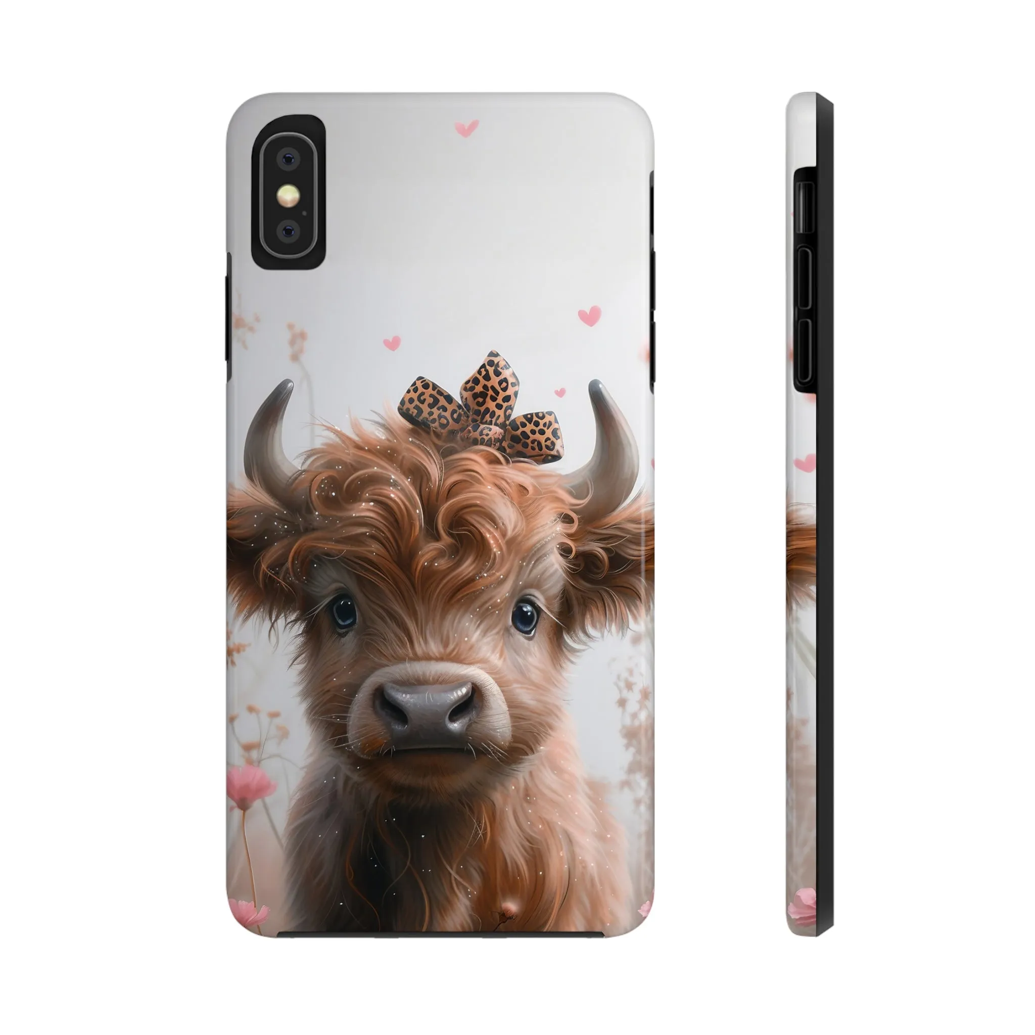 Highland Cow Leopard Print Bow and Spring Flowers Design Phone Case- Lightweight, Impact Resistant Cover for iPhone 6, 6s, 12, 13, 14, 15