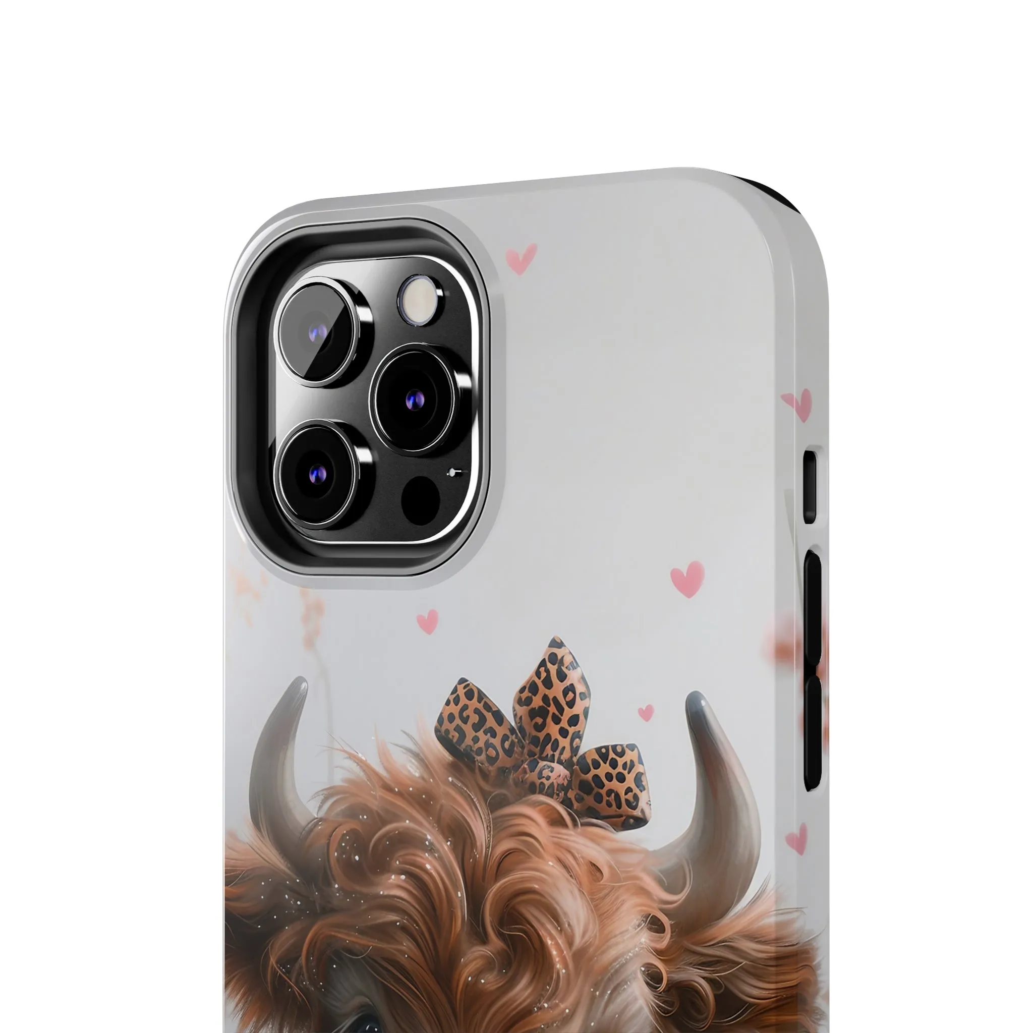 Highland Cow Leopard Print Bow and Spring Flowers Design Phone Case- Lightweight, Impact Resistant Cover for iPhone 6, 6s, 12, 13, 14, 15