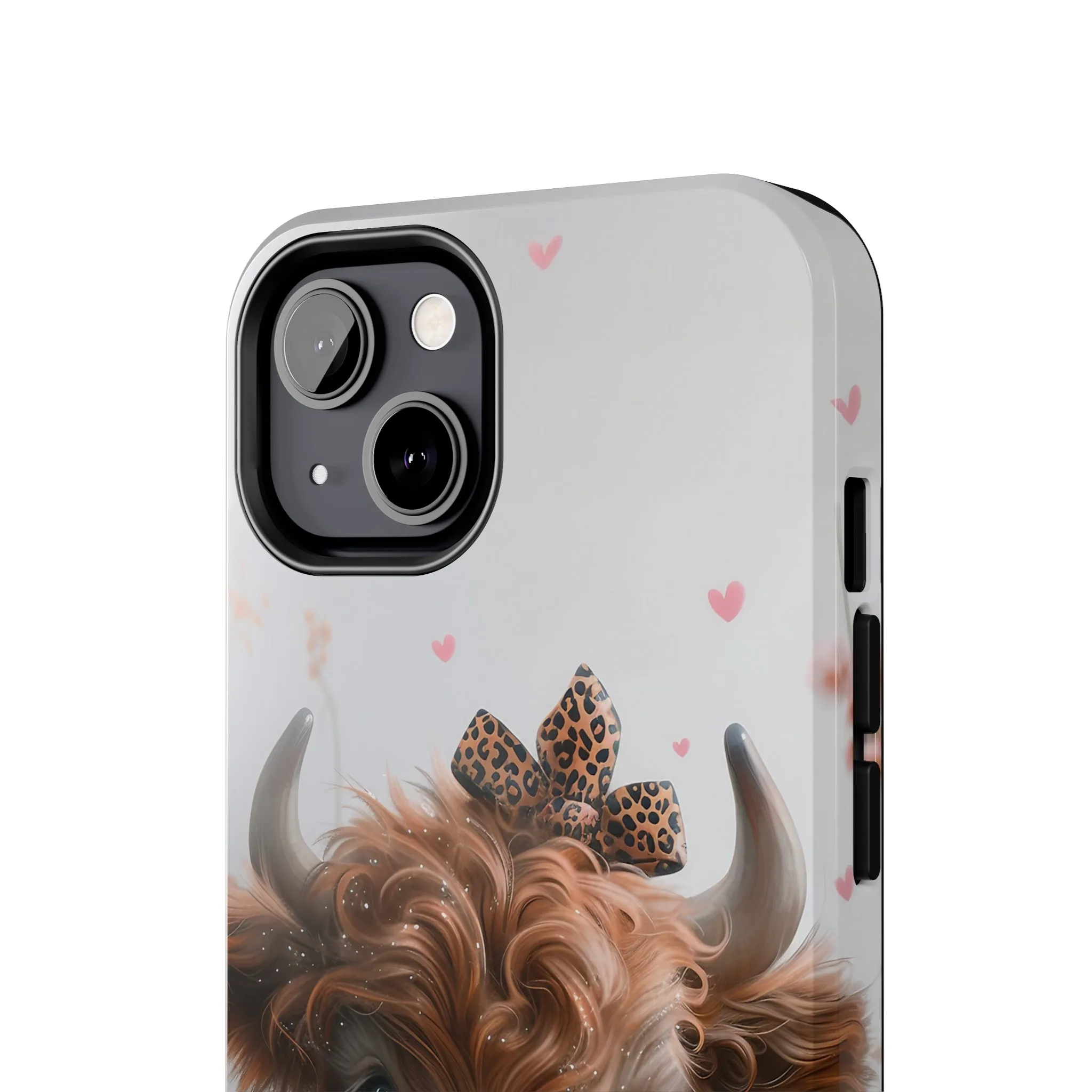 Highland Cow Leopard Print Bow and Spring Flowers Design Phone Case- Lightweight, Impact Resistant Cover for iPhone 6, 6s, 12, 13, 14, 15