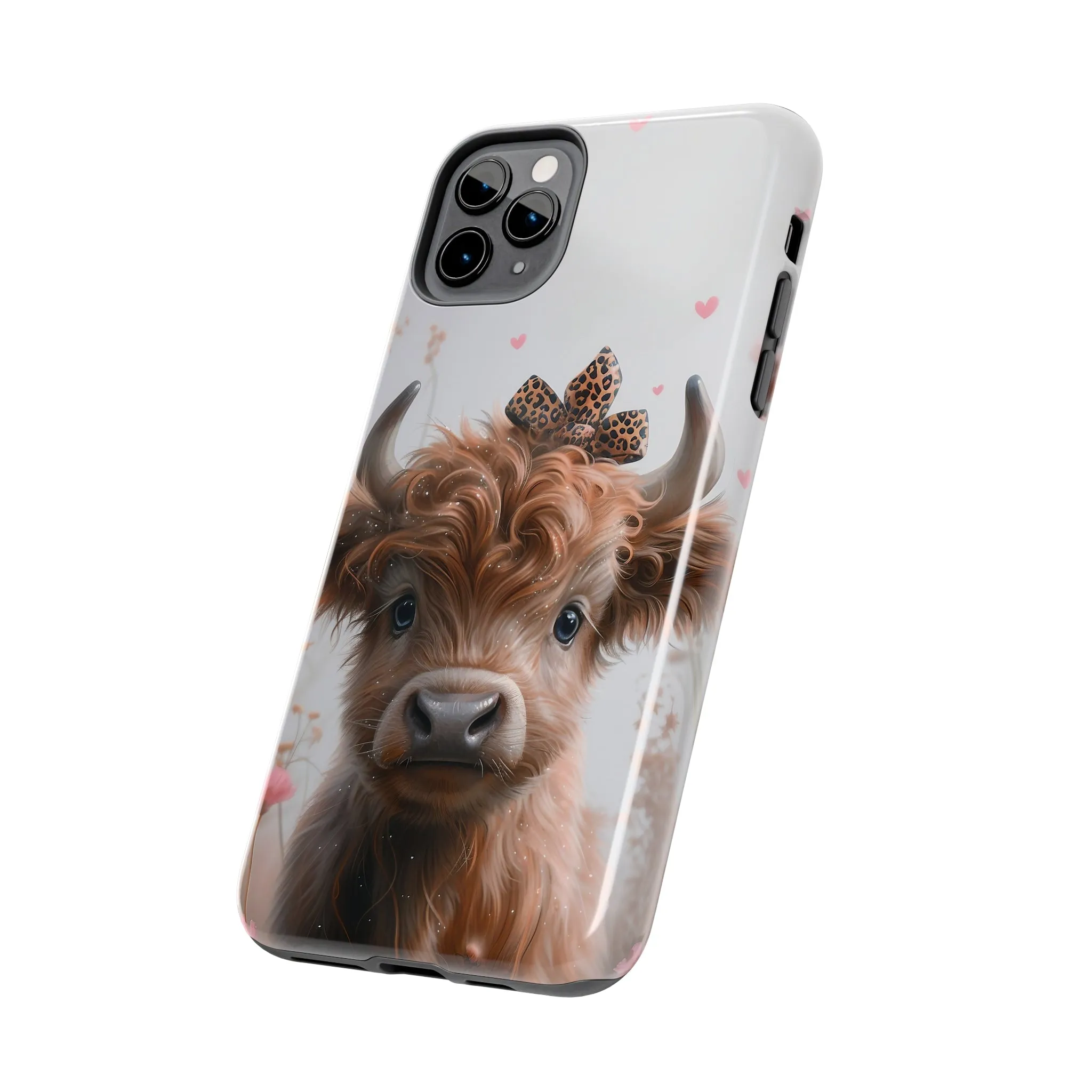 Highland Cow Leopard Print Bow and Spring Flowers Design Phone Case- Lightweight, Impact Resistant Cover for iPhone 6, 6s, 12, 13, 14, 15