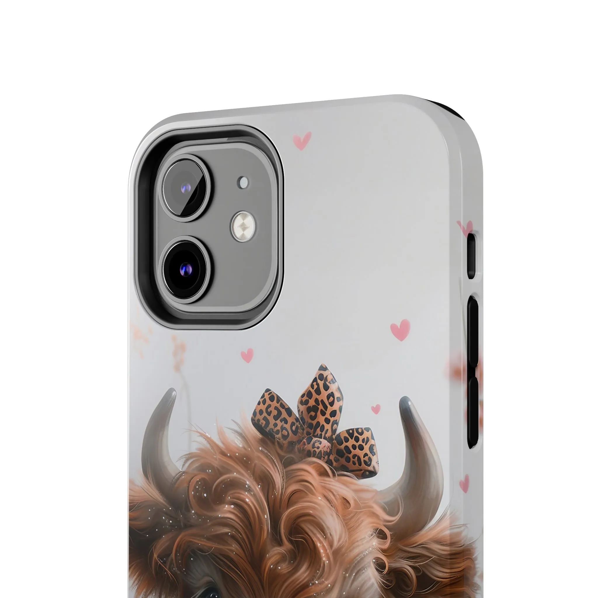 Highland Cow Leopard Print Bow and Spring Flowers Design Phone Case- Lightweight, Impact Resistant Cover for iPhone 6, 6s, 12, 13, 14, 15