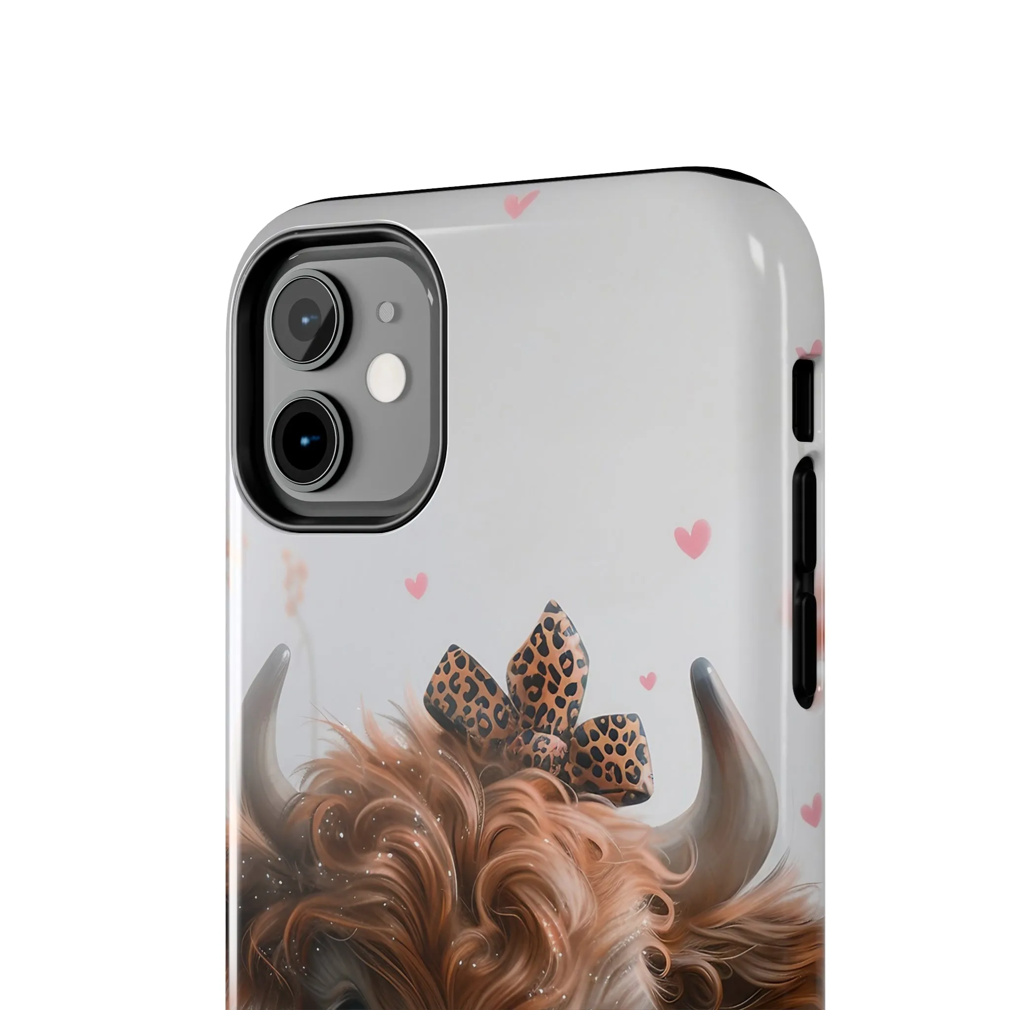 Highland Cow Leopard Print Bow and Spring Flowers Design Phone Case- Lightweight, Impact Resistant Cover for iPhone 6, 6s, 12, 13, 14, 15