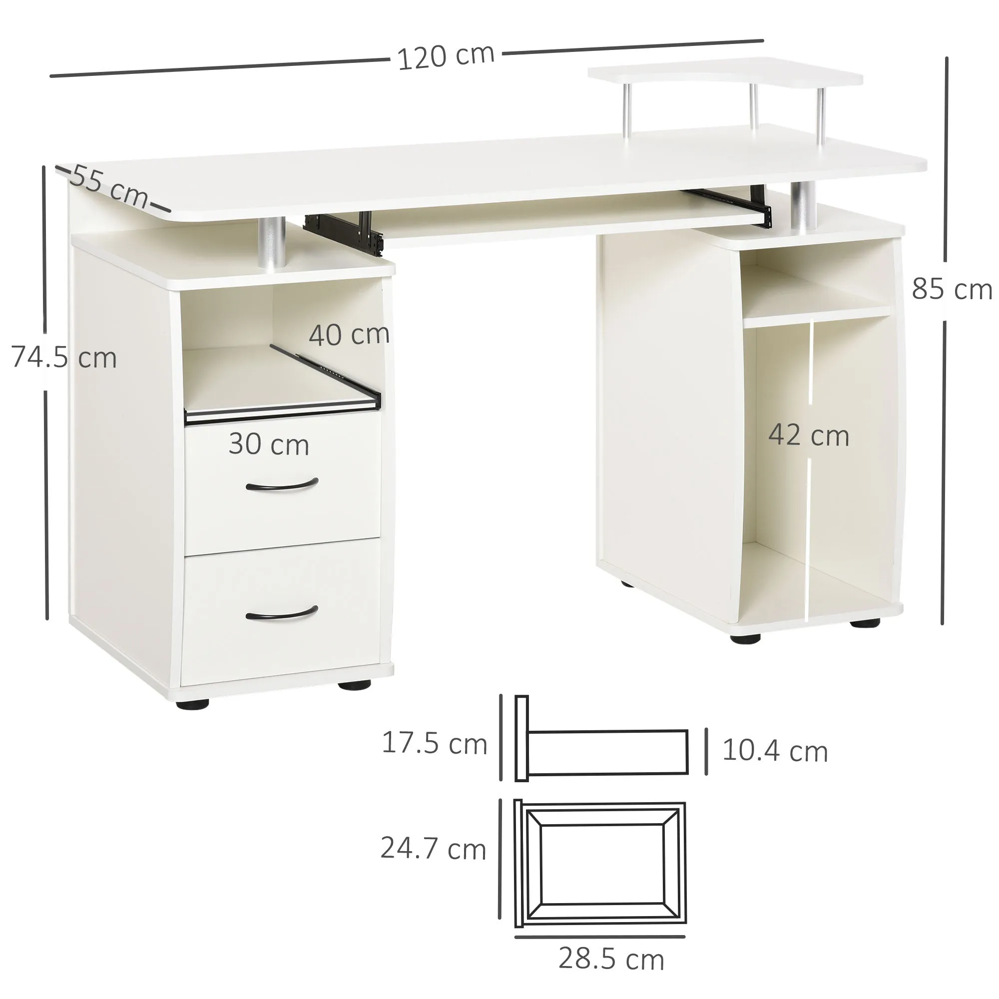 HOMCOM Computer Office Desk Table Workstation w/  Keyboard Tray, Drawer, White