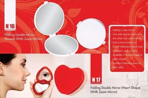 House of Gifts Folding Double Mirror (Heart Shape) (with Zoom Mirror)