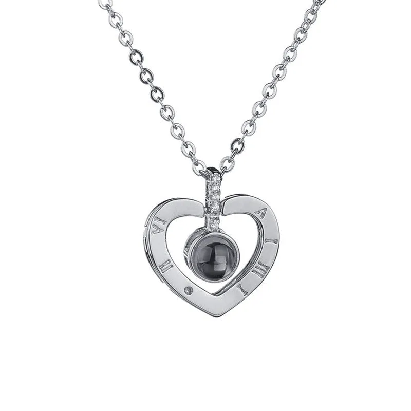 I Love You Heart Round Projection Necklace for Women Girls