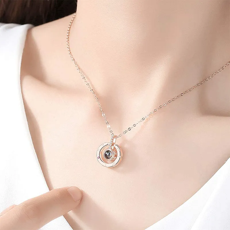 I Love You Heart Round Projection Necklace for Women Girls