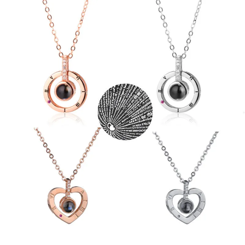 I Love You Heart Round Projection Necklace for Women Girls