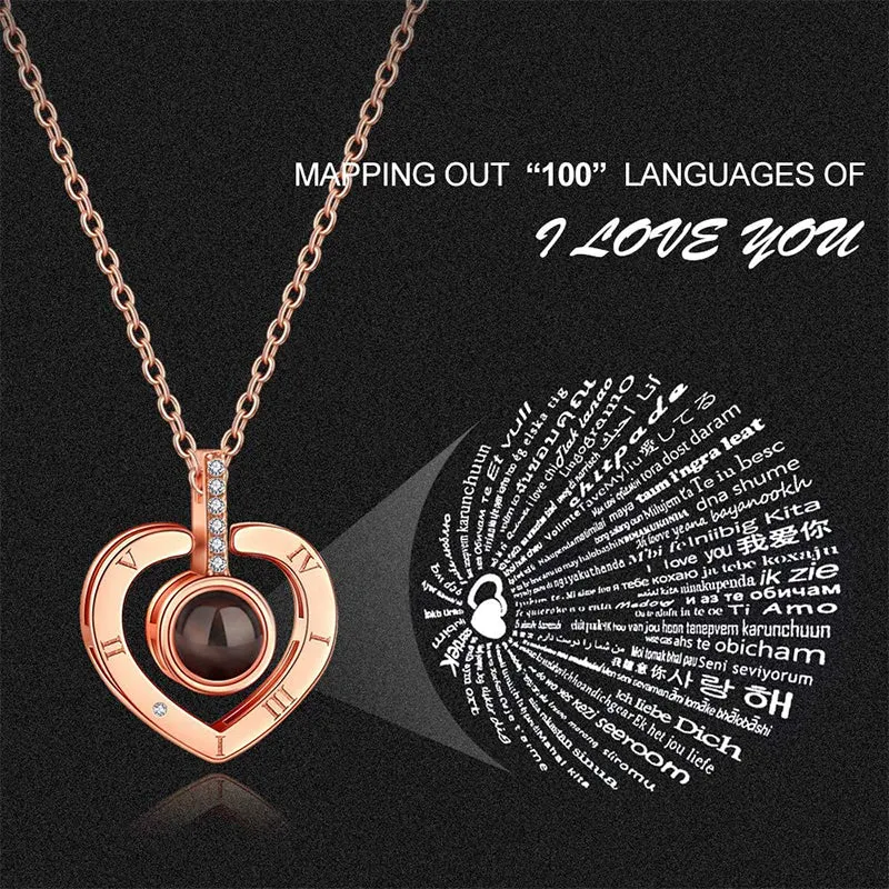 I Love You Heart Round Projection Necklace for Women Girls