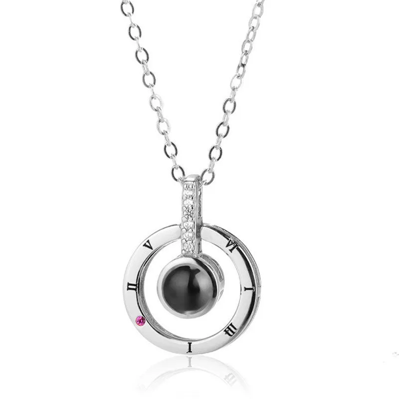 I Love You Heart Round Projection Necklace for Women Girls