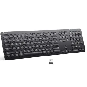 iClever GKA38B 110 Keys 2.4Ghz Wireless Keyboard with Scissor Type Switches, 280mAh Rechargeable, Max 33ft Connection, Ultra Thin Stainless Steel for Windows Mac Desktop PC Computer