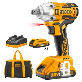 Ingco Brushless Impact Driver 20V Li-Ion Cordless Impact Driver With 2Pcs 2.0Ah Batteries, 1 Pcs Charger, 1/4 Inch, 170Nm, Multicolor  CIWLI2001