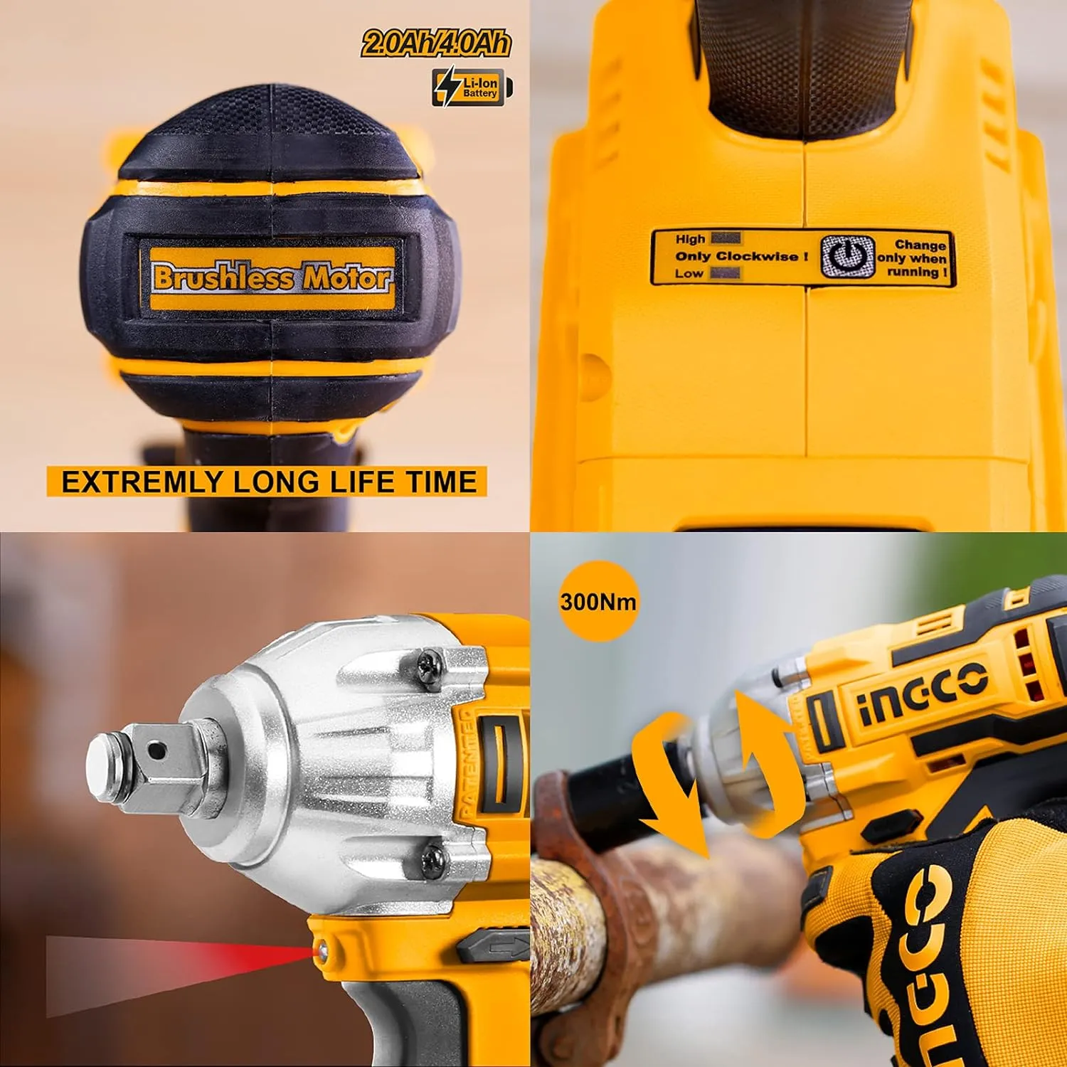 Ingco Brushless Impact Driver 20V Li-Ion Cordless Impact Driver With 2Pcs 2.0Ah Batteries, 1 Pcs Charger, 1/4 Inch, 170Nm, Multicolor  CIWLI2001