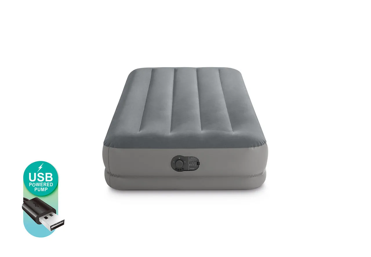 INTEX Dura-Beam® Standard Prestige Air Mattress 12" Twin w/ Built-In USB Electric Pump