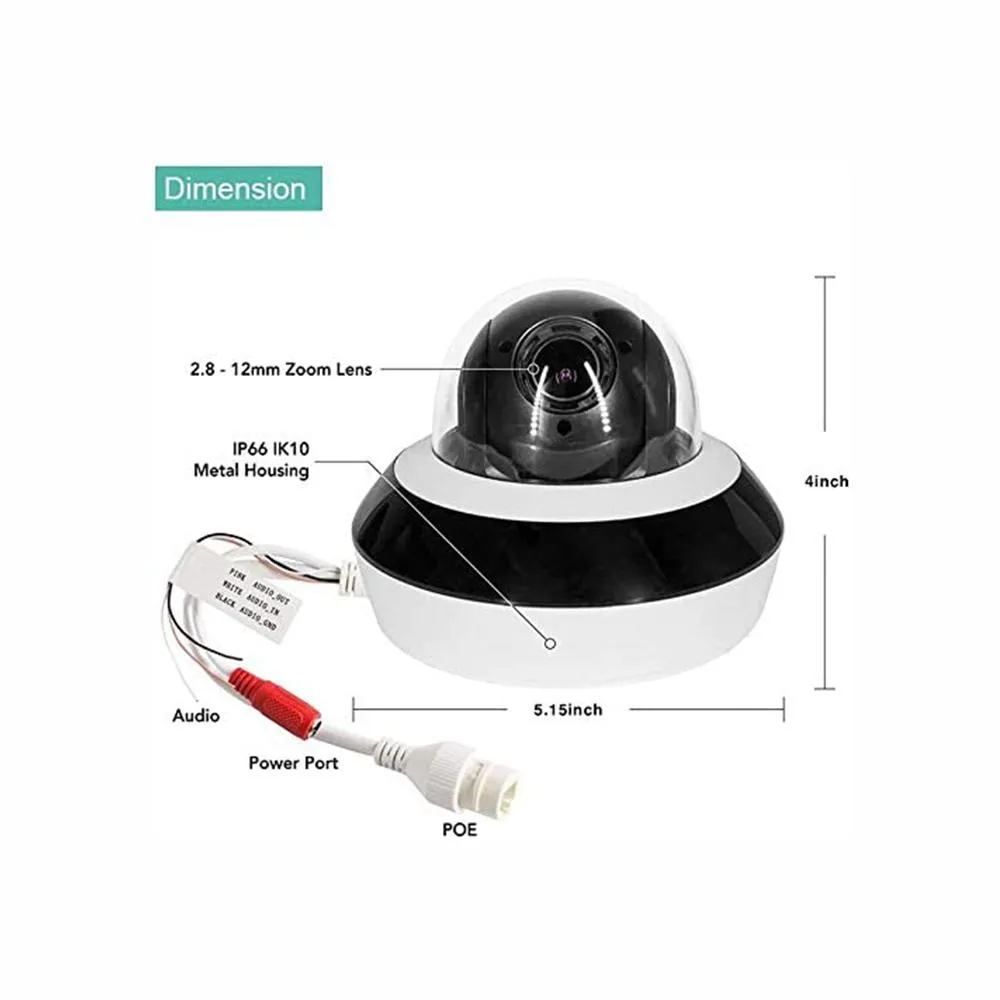 (IPC374-PTZ) 4MP HD Mini PTZ IP Camera 2.8-12mm IR 20M 4X Zoom with PoE H.265 