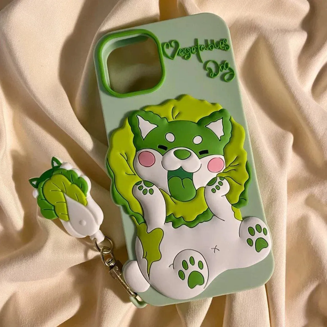 Japanese Cartoon Anime Vegetables Dog Green Soft iPhone Case XS XR X 11 12 13 14 Pro Promax