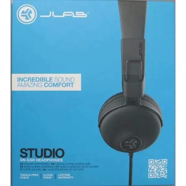 JLab Studio On-Ear Wired Headphones Black