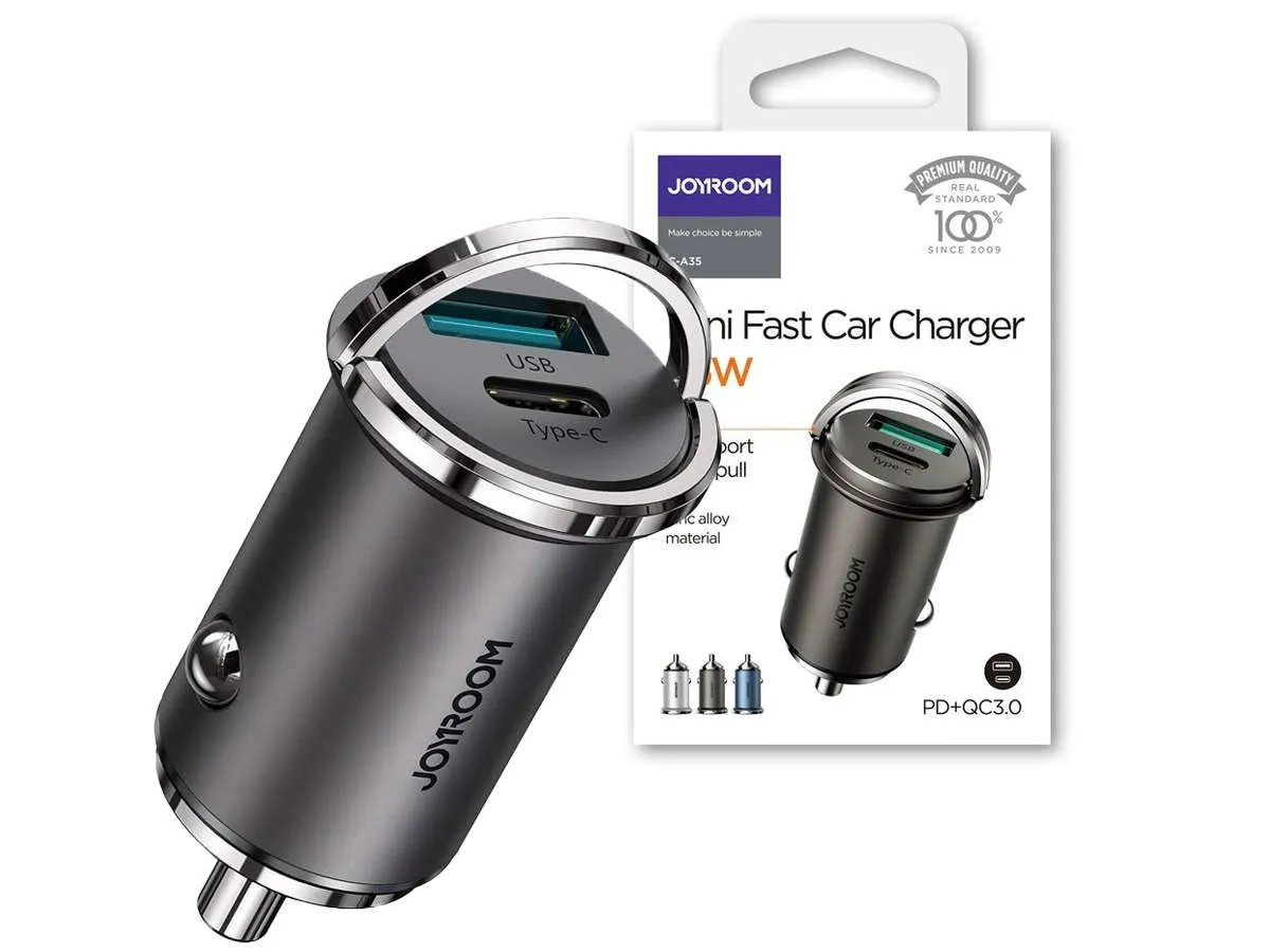 Joyroom C-A35 45w Mini Dual-Port Pd Qc 3.0 Ring-Pull Fast Car Charger