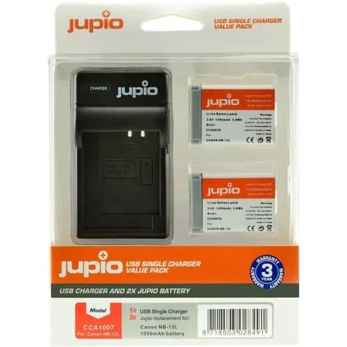 Jupio 2x NB-13L Battery Kit (1050mAh) Includes USB Single Charger