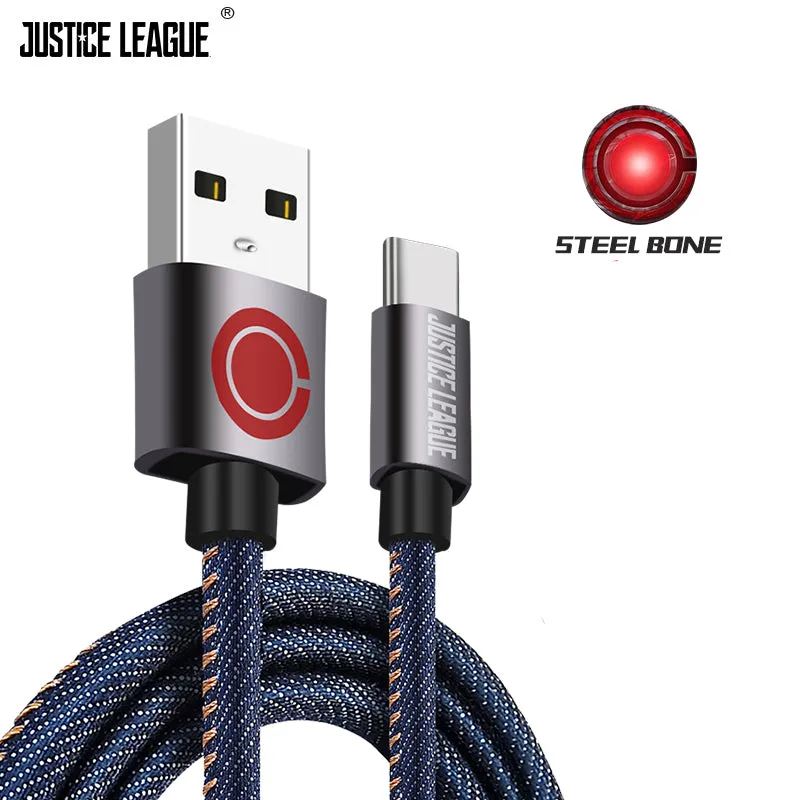 Justice League Nylon Braided 1M 2.4A Fast Charging Apple Lightning / Type-C / Micro USB Cable