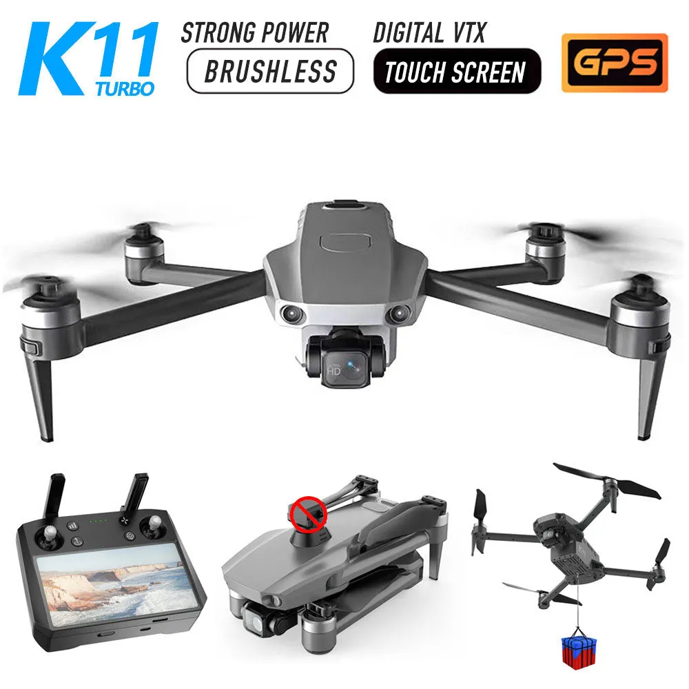 K11 Turbo 8K Drone 3-Axis Gimbal GPS 5G WiFi Brushless 6KM FPV RC Quadcopter Upgraded Remote Control with Touch Screen