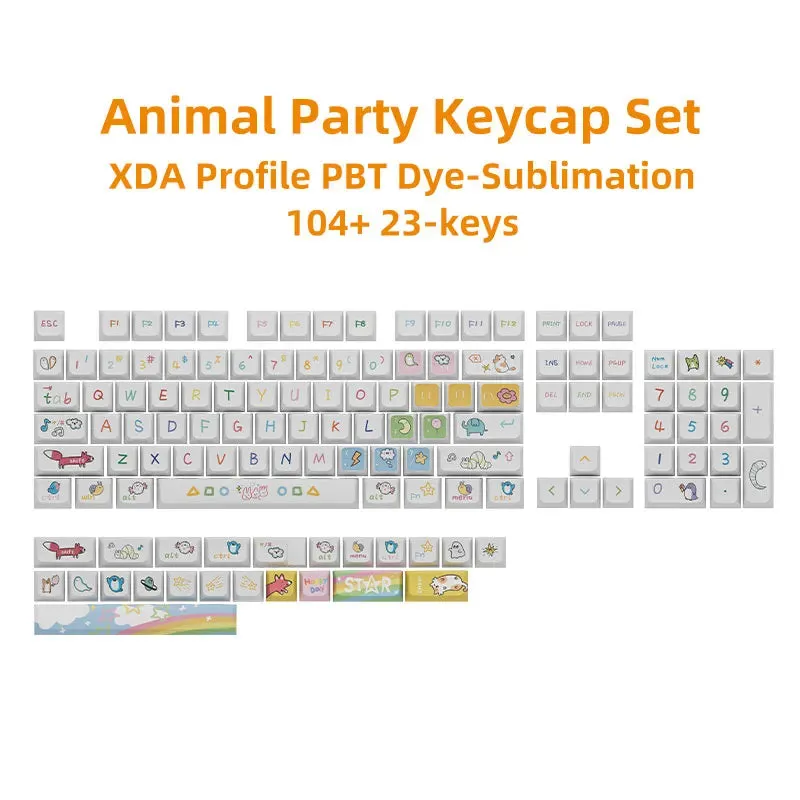 Kawaii Keycap Set - Colorful and Durable PBT Keycaps with Adorable Hand-Drawn Illustrations