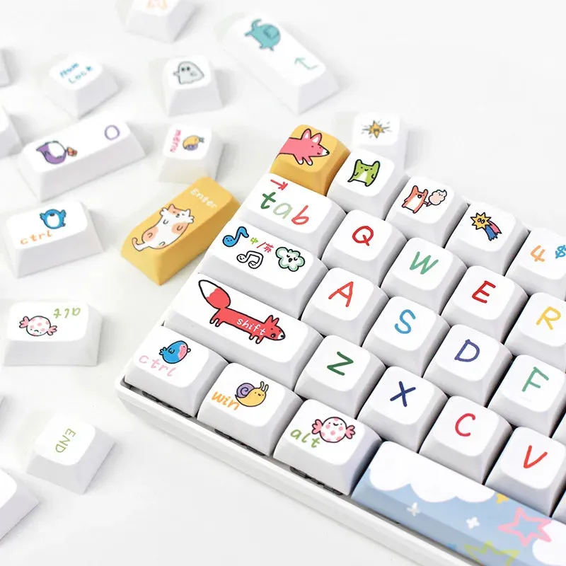 Kawaii Keycap Set - Colorful and Durable PBT Keycaps with Adorable Hand-Drawn Illustrations