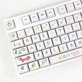 Kawaii Keycap Set - Colorful and Durable PBT Keycaps with Adorable Hand-Drawn Illustrations