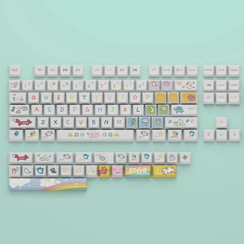 Kawaii Keycap Set - Colorful and Durable PBT Keycaps with Adorable Hand-Drawn Illustrations