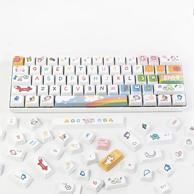 Kawaii Keycap Set - Colorful and Durable PBT Keycaps with Adorable Hand-Drawn Illustrations