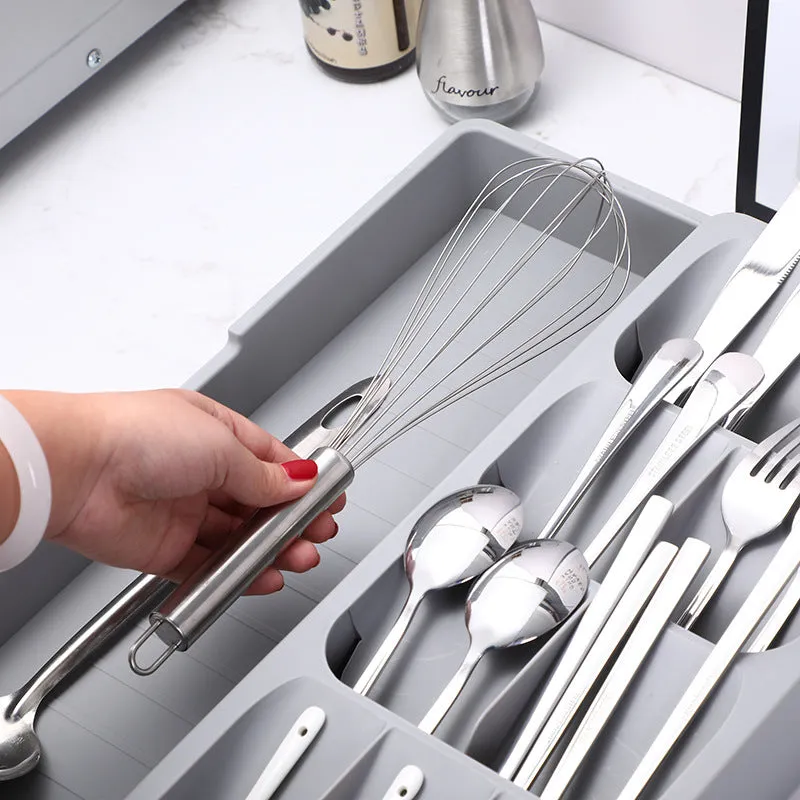 Kitchen Cutlery Storage Box Plastic Tray Utensils Drawer Organizer