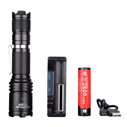 Klarus XT10 SUIT 1060 Lumen Dual Switch Tactical LED Flashlight / Battery and Charger Included - Black