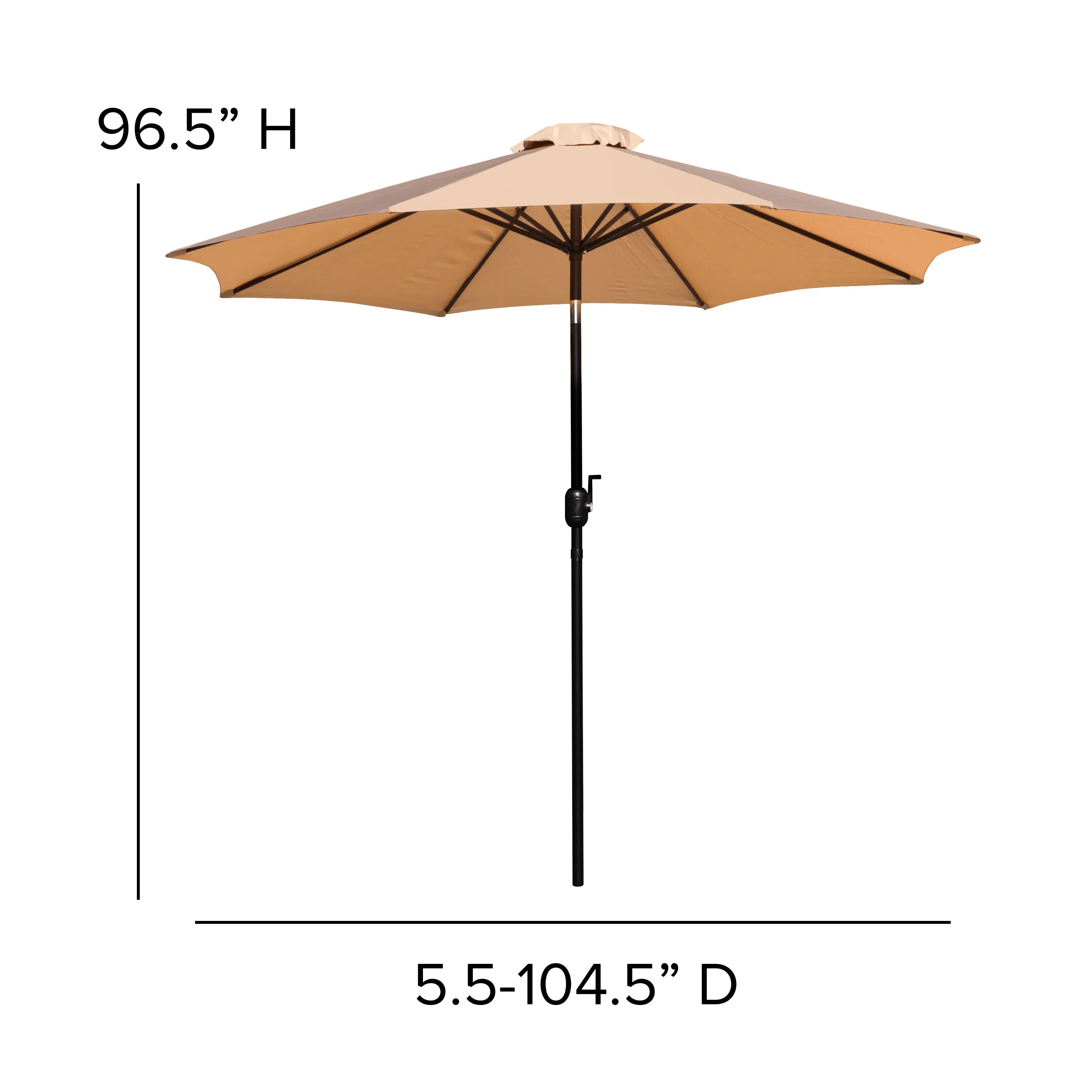 Kona 9 FT Round Umbrella with 1.5" Diameter Aluminum Pole with Crank and Tilt Function