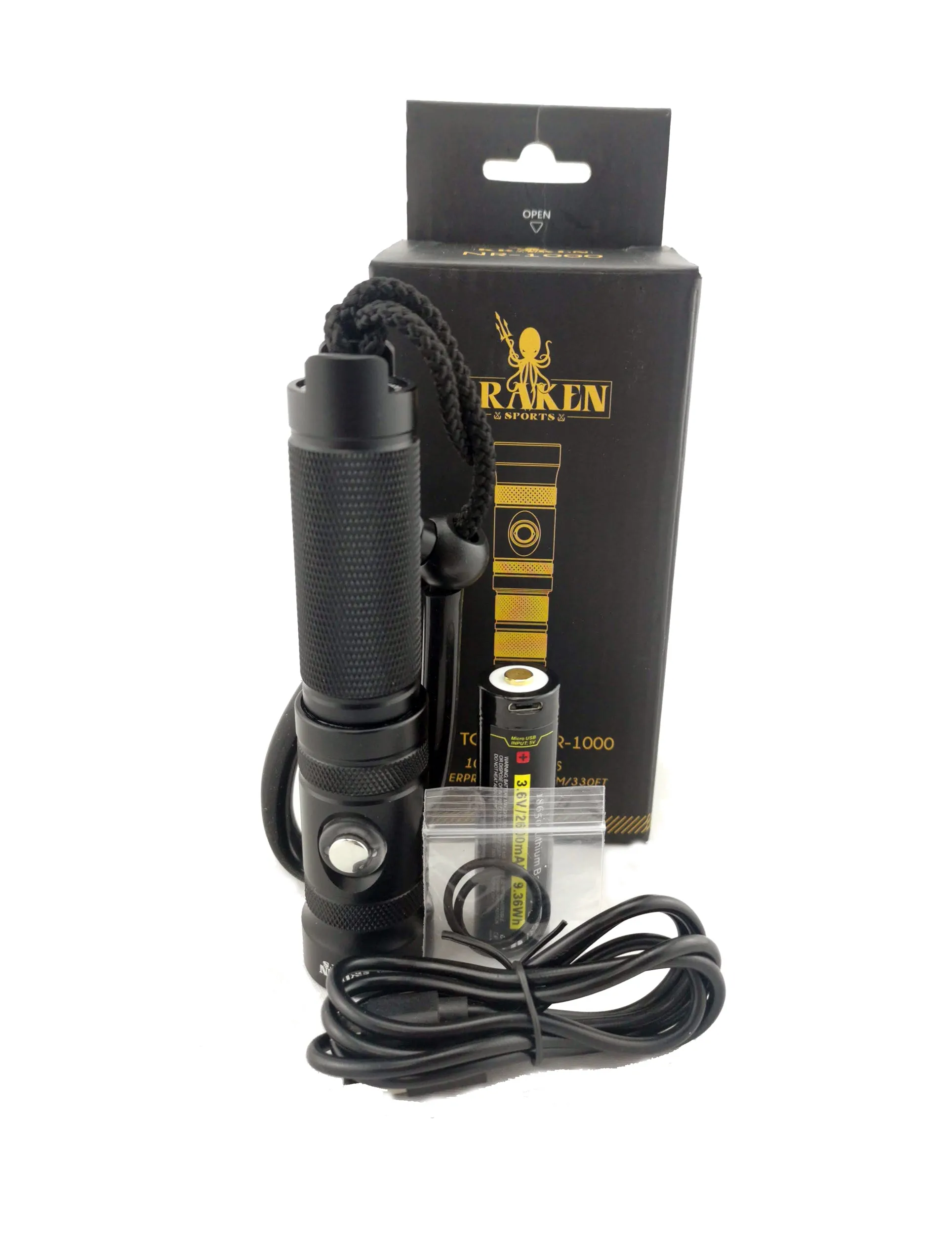 Kraken Sports NR-1000 Back Up Dive Light 1000 Lumens, 330ft/100m Depth Rating, 90 Minutes Burn Time at Full Power