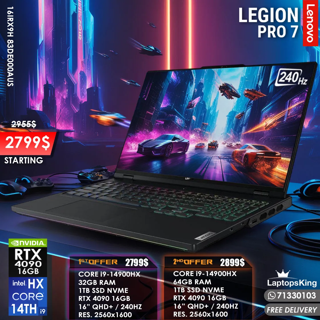 Lenovo Legion Pro 7 16IRX9H 83DE000AUS Core i9-14900hx Rtx 4090 240hz Qhd  Gaming Laptops (New OB)