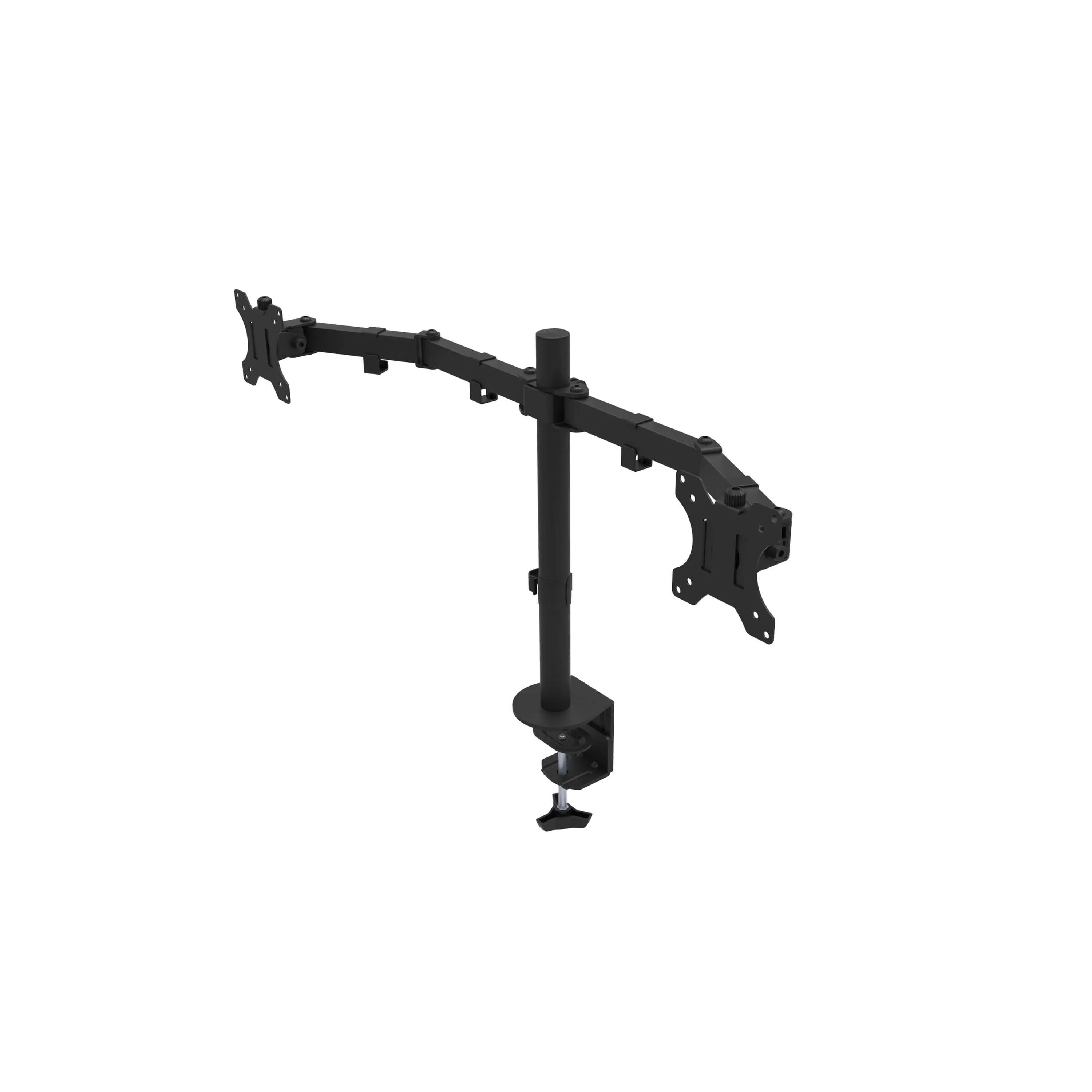 Lorell/Rocelco Black Double-Articulated Dual Monitor Desk Mount Arm for 13"-27” Computer Monitors, R DM2