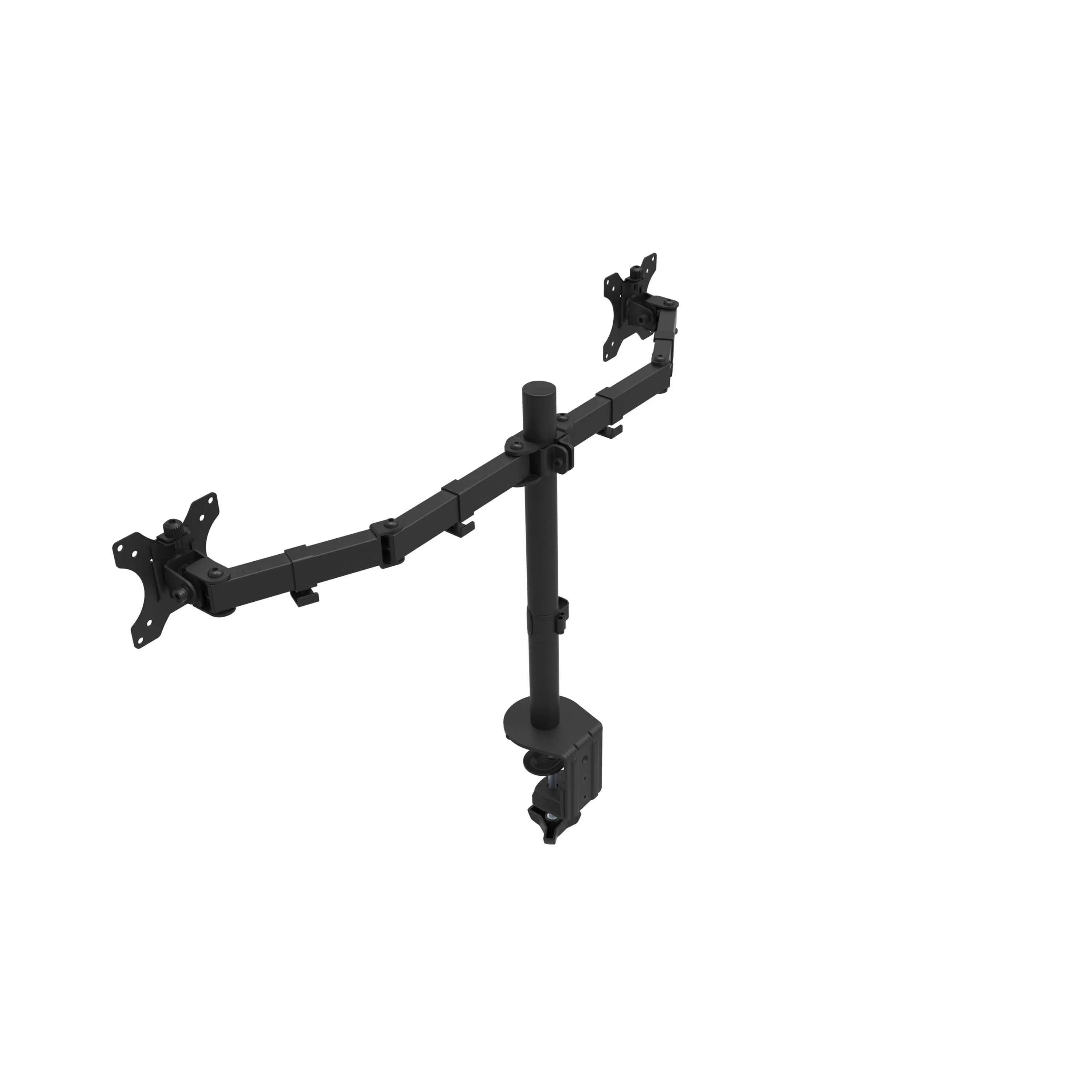 Lorell/Rocelco Black Double-Articulated Dual Monitor Desk Mount Arm for 13"-27” Computer Monitors, R DM2