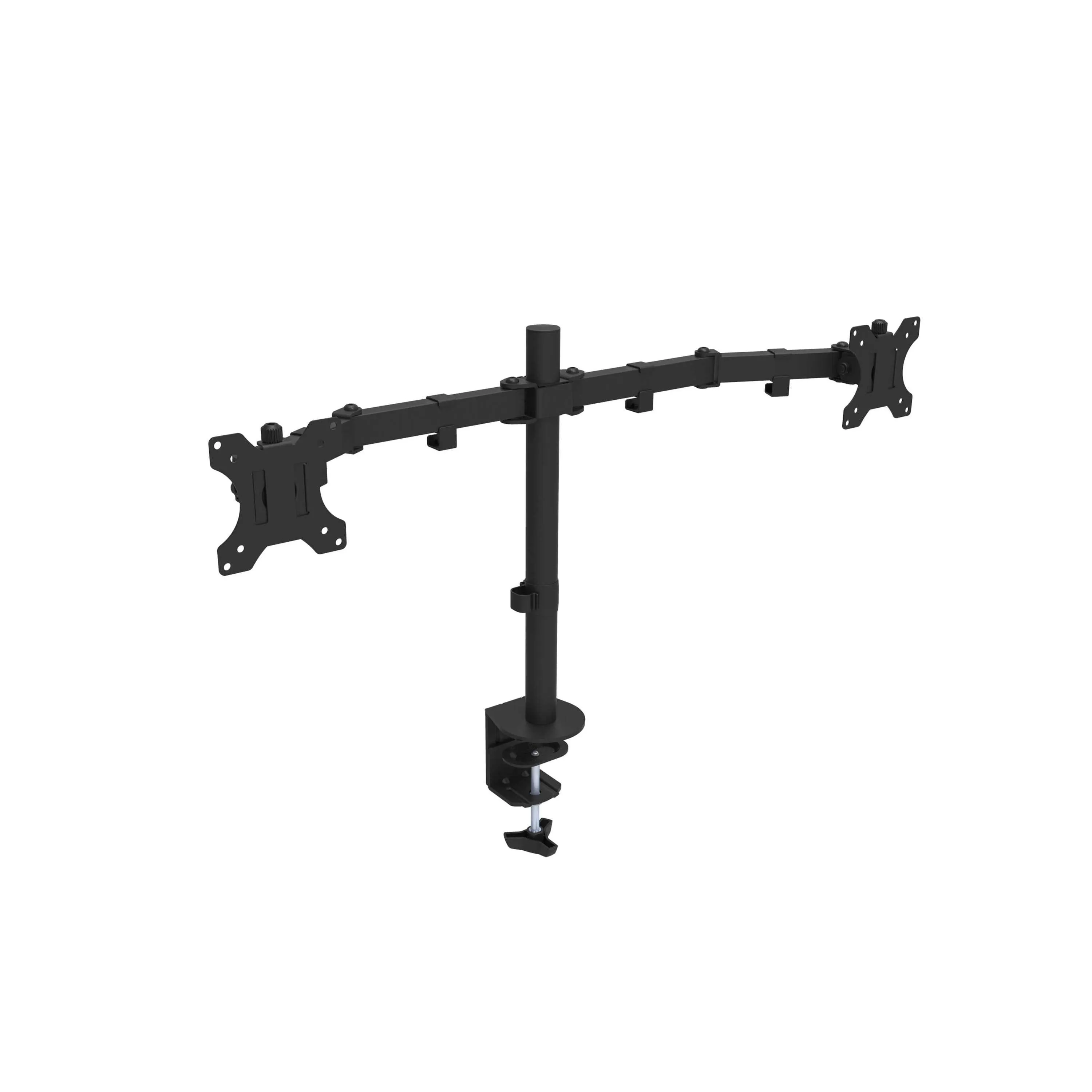 Lorell/Rocelco Black Double-Articulated Dual Monitor Desk Mount Arm for 13"-27” Computer Monitors, R DM2