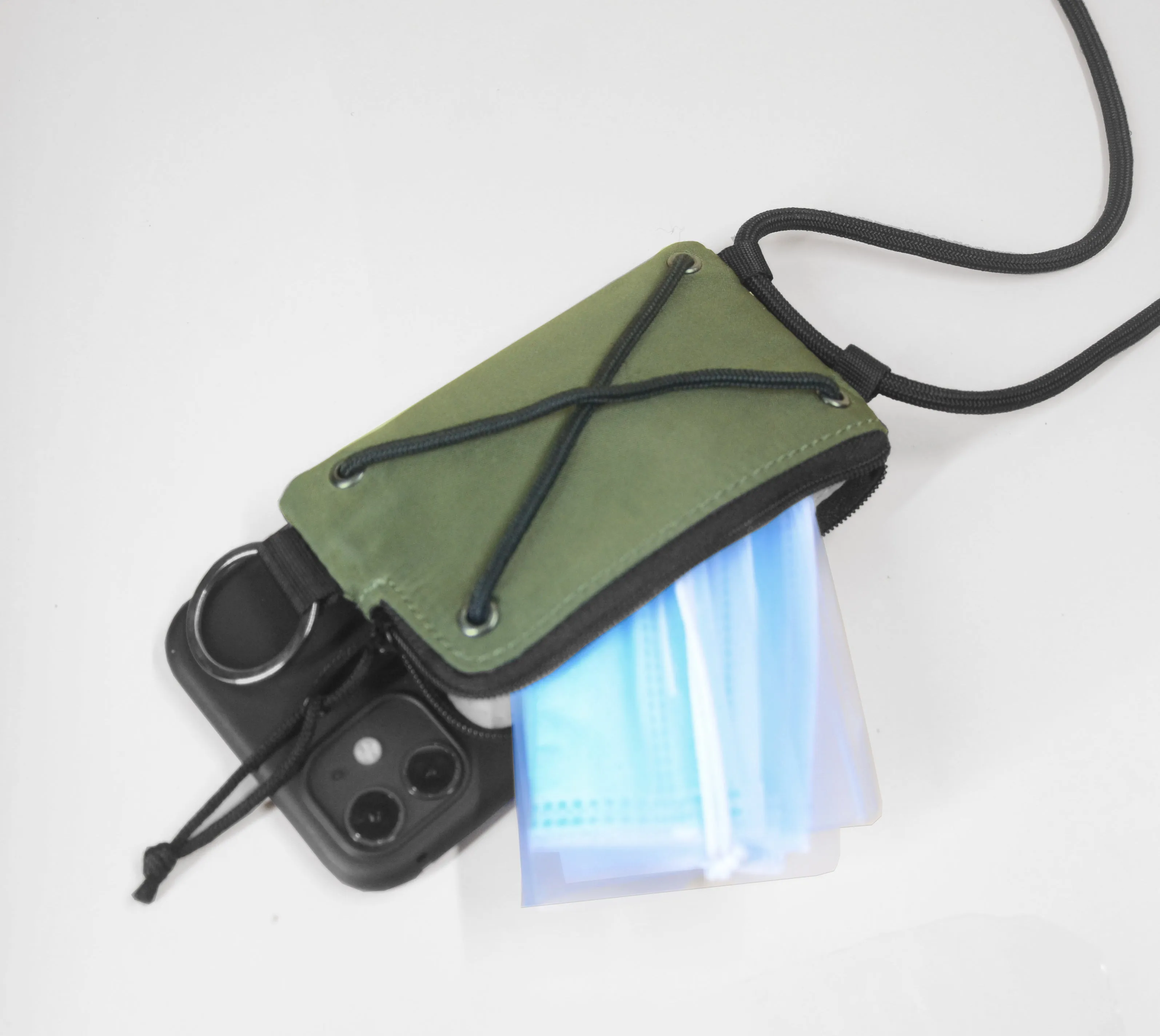 <A 000a001g05>Crossbody Phone Case with zipper pouch (With KOVID-TEX Antimicrobial Lining) GREEN