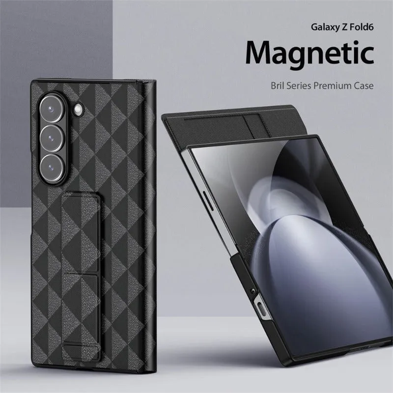 Luxury Triangle Pattern Magnetic PU Leather Phone Case with Card Slot Holder For Samsung Galaxy Z Fold 6