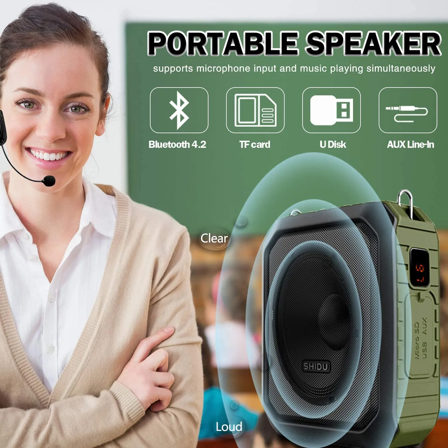 M800 18W Portable Wireless Voice Amplifier for Teachers UHF Microphone Bluetooth Speaker