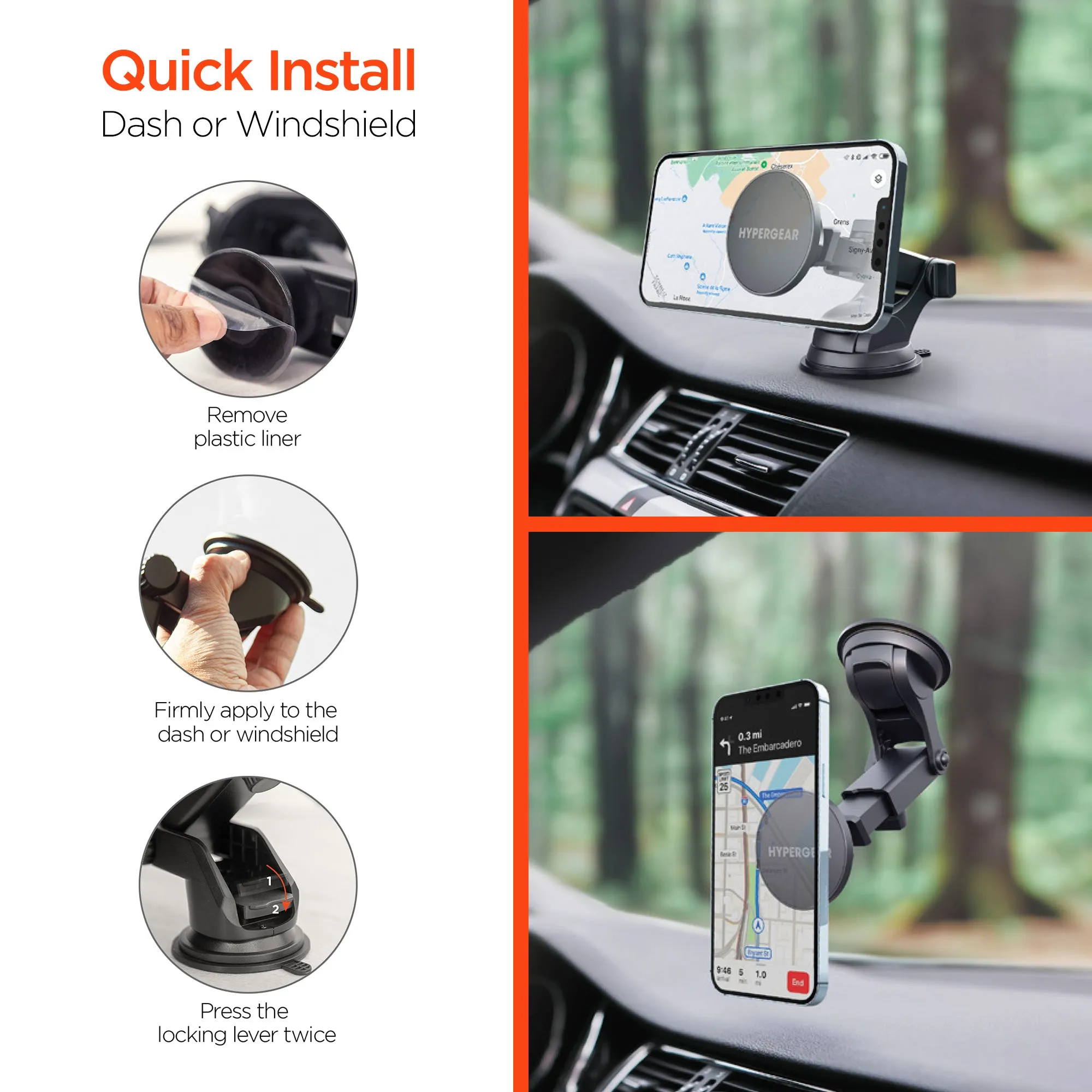 Mag Grip Phone Mount Kit with MagSafe | Vent   Dash   Windshield | for iPhone 15, 14, 13 Series |Black