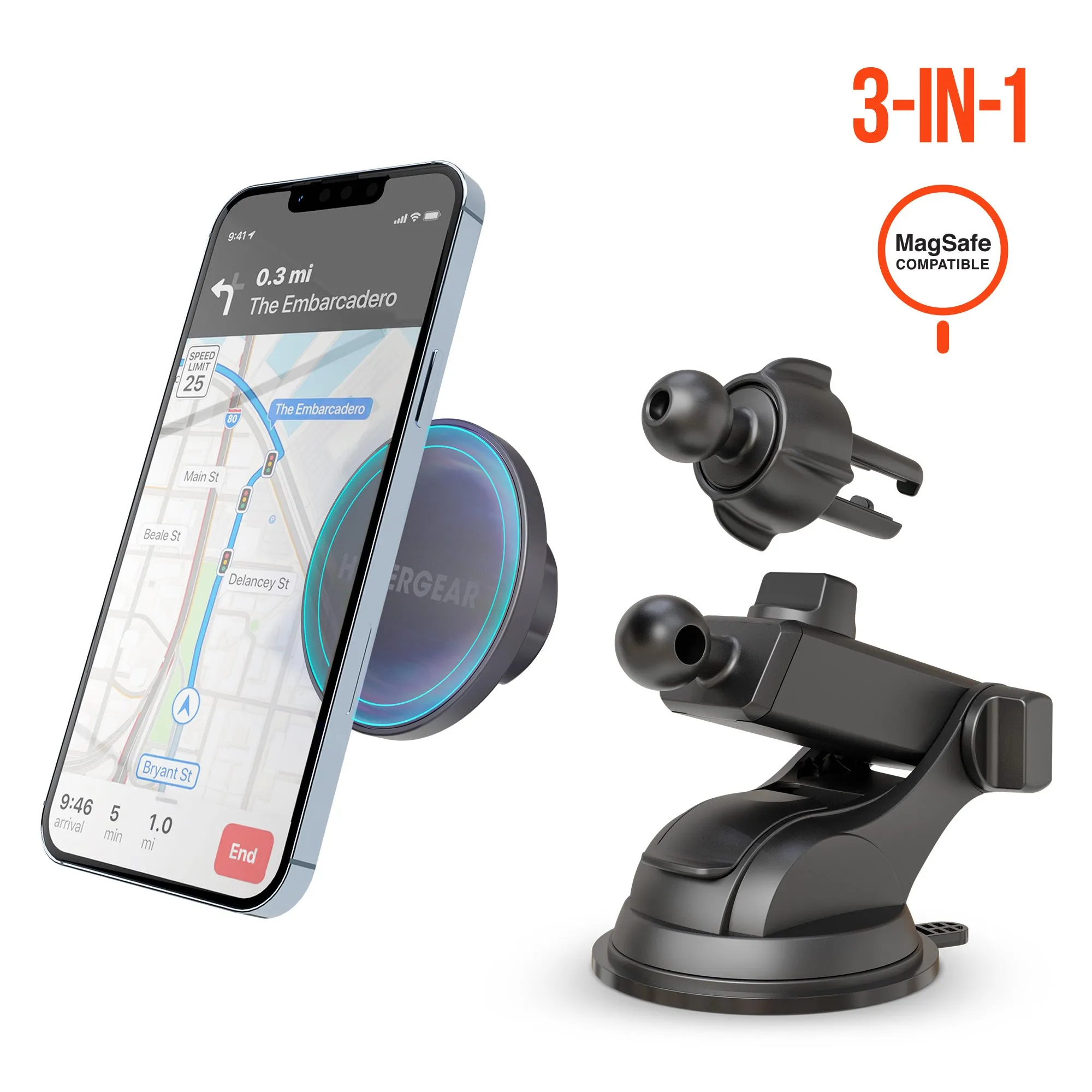 Mag Grip Phone Mount Kit with MagSafe | Vent   Dash   Windshield | for iPhone 15, 14, 13 Series |Black