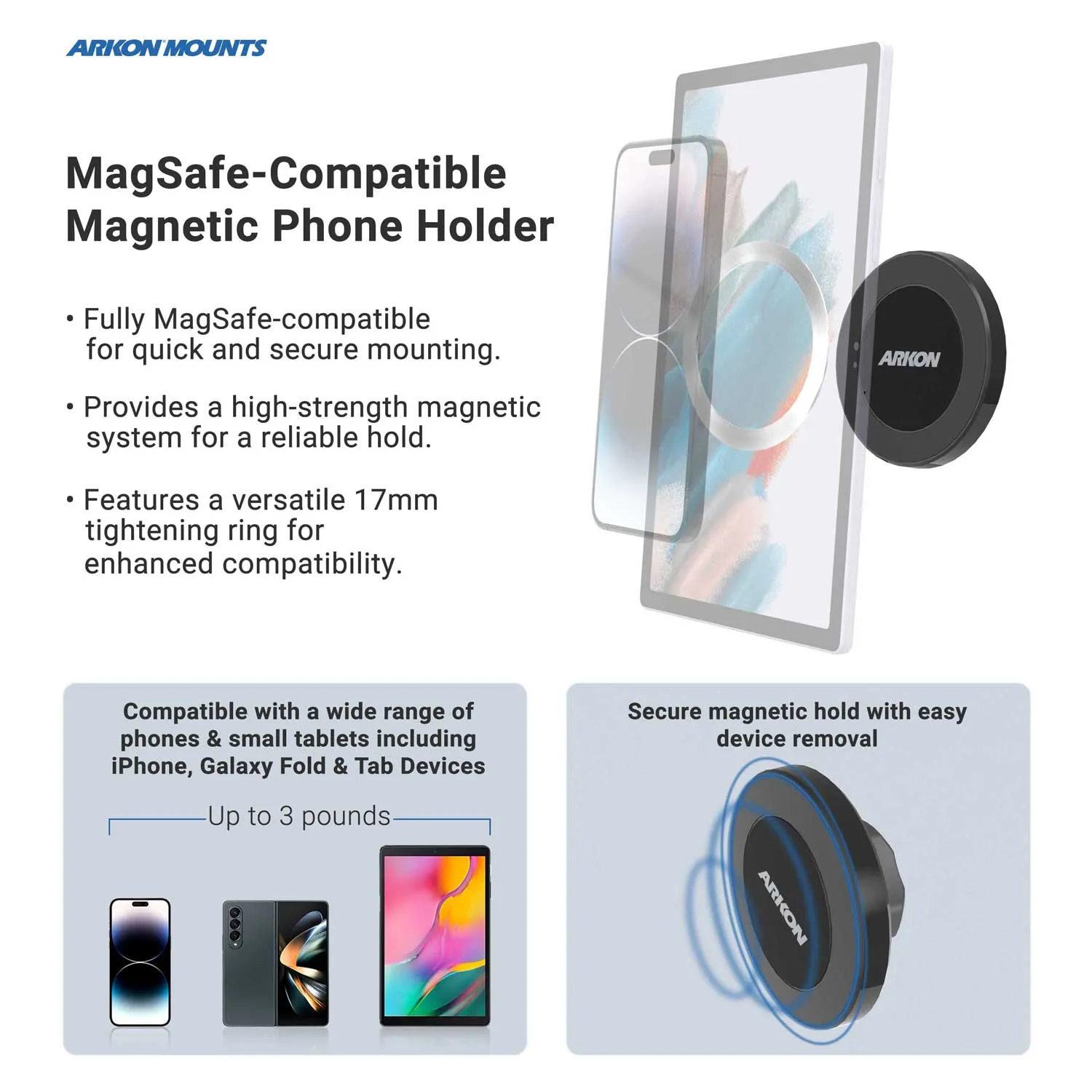 Magnetic Phone Holder with 17mm Tightening Ring - MagSafe Compatible