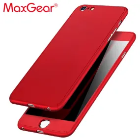 MaxGear 360 Degree Full Cover Red Case For iPhone 6  6s 7 Plus 5S 5 SE With Tempered Glass Case 6 Plus Phone Case Capa Coque