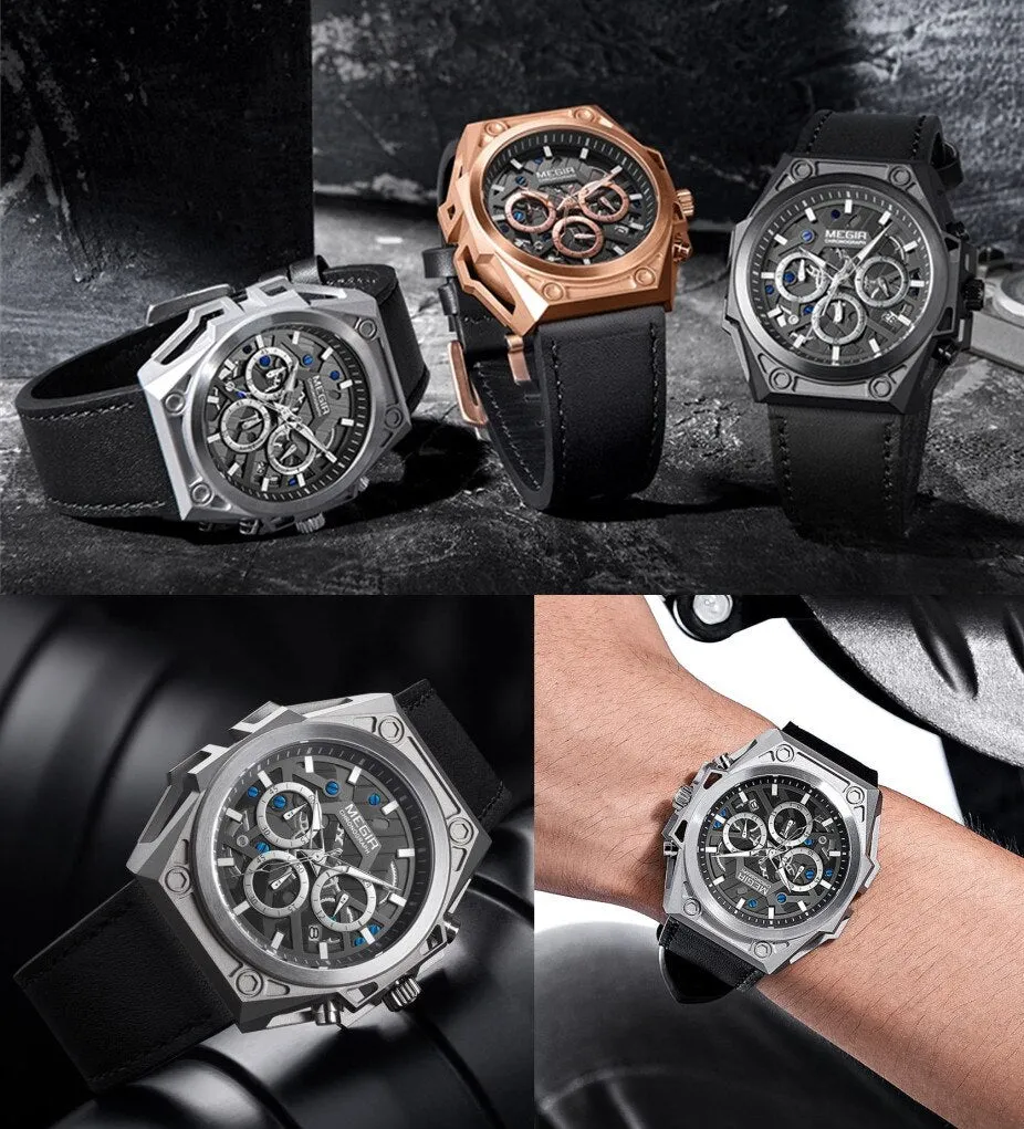 MEGIR Men's Watches Waterproof Sports Wristwatches Quartz Watch Chronograph Luminous Male Clock Calendar Relogio Masculino