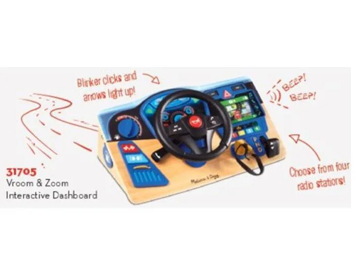 Melissa & Doug Vroom & Zoom Pretend Driving - Interactive Wooden Dashboard Pretend Play Driving Toy